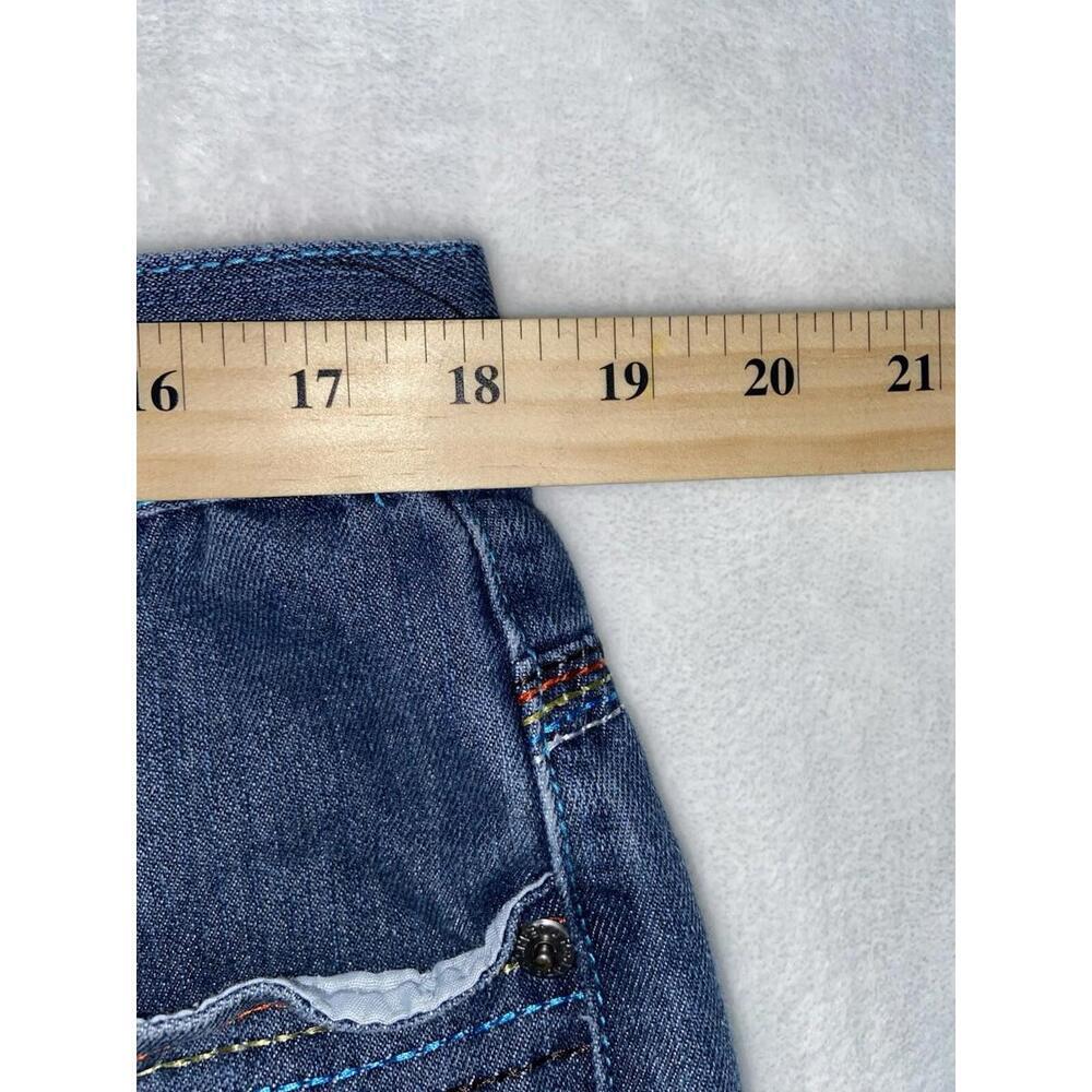 Vintage Y2K Red Ape Embroidered Denim Jean Shorts Size 38 Baggy Hip Hop Plaid - Picture 13 of 16